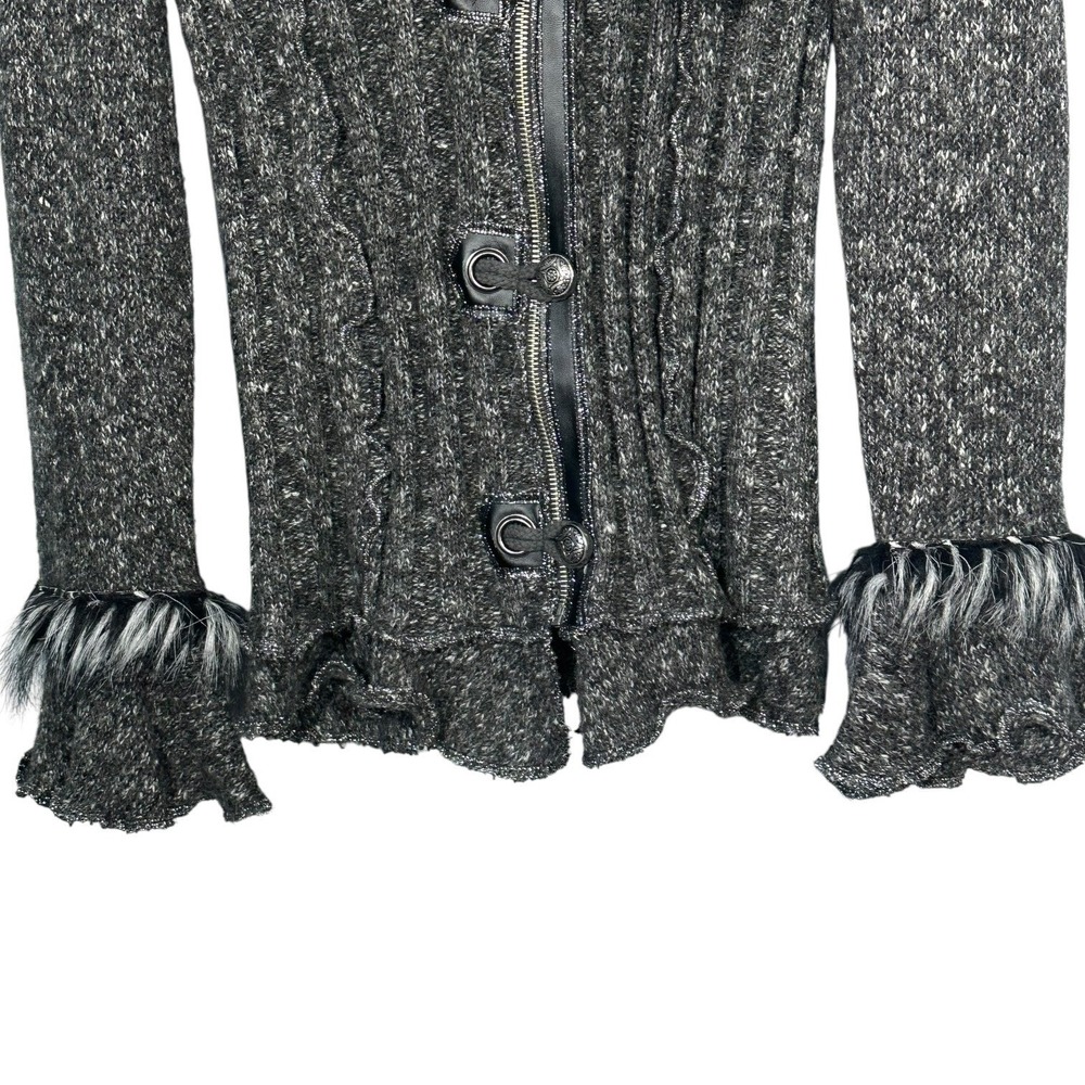 Y2K Fairy Grunge Ruffle Cardigan Faux Fur Trim Goth Indie Boho Forest Size M - Picture 12 of 13